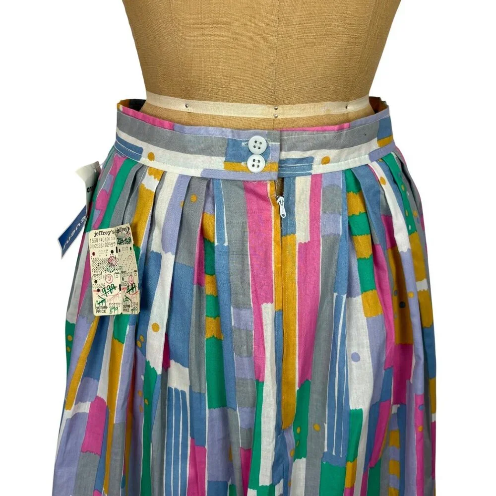 Vintage 80s Cotton Skirt Womens Small Deadstock Pastel 50s Style Pleated - Picture 10 of 10